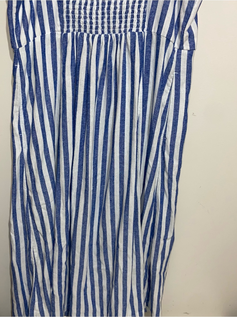 Old Navy Dress Womens XL Linen Blend Smocked Pockets Coastal Nautical Beach Blue - Picture 6 of 11